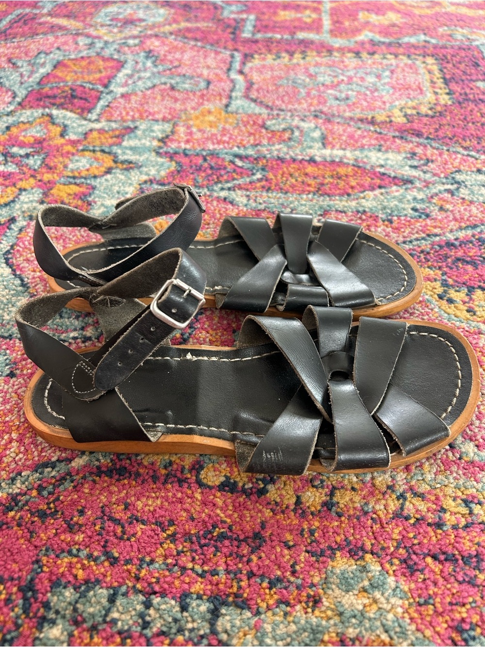 Salt Water | Women’s Black Leather Original Classic Strappy Sandals Size 8 - Picture 7 of 16